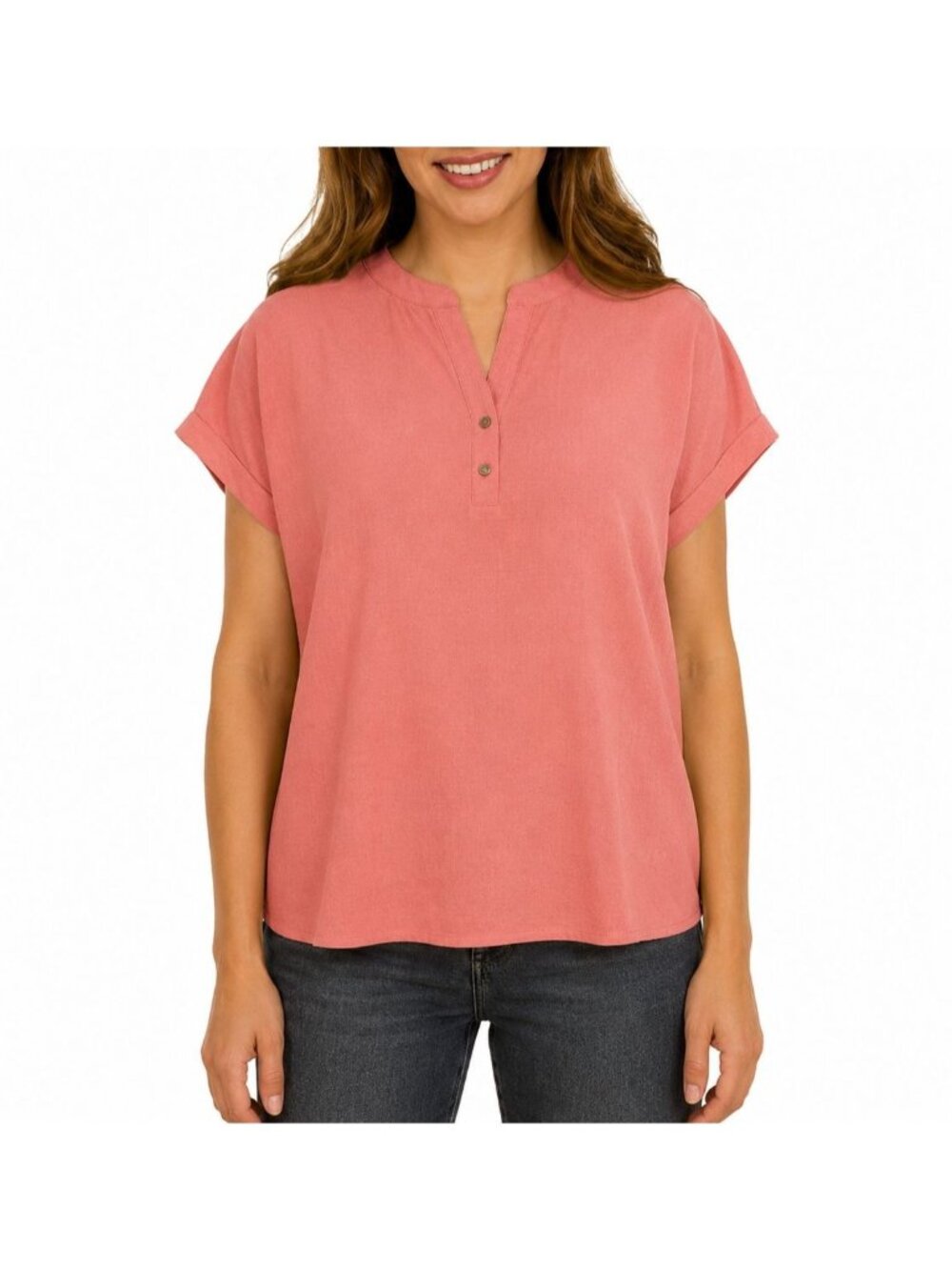 Wrapper Womens Pink Short-Sleeve Henley Top XXL Cotton Blend